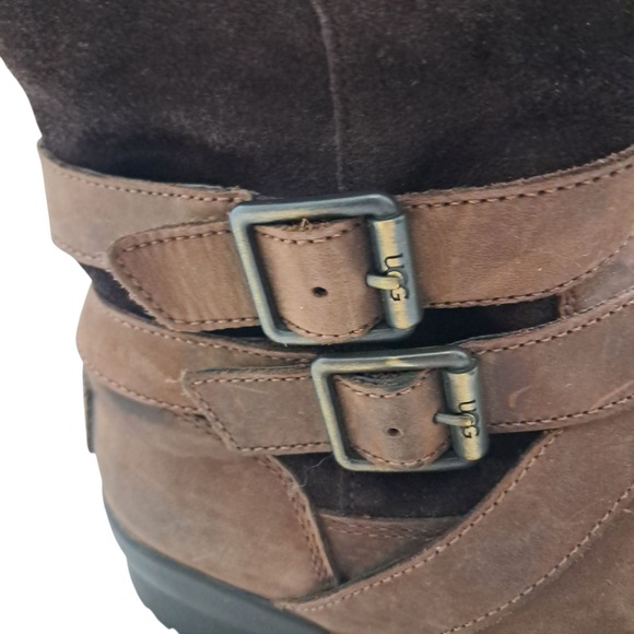 UGG Lorna Boots Womens 8 Brown Leather Suede Shearling Lined Waterproof Outdoors - Picture 8 of 16